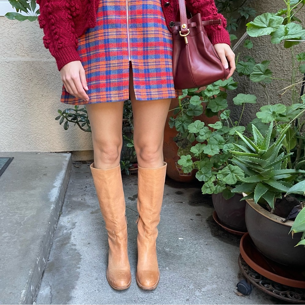 Orange/cream Prada pebbled all leather pull up riding boots - Picture 5 of 16